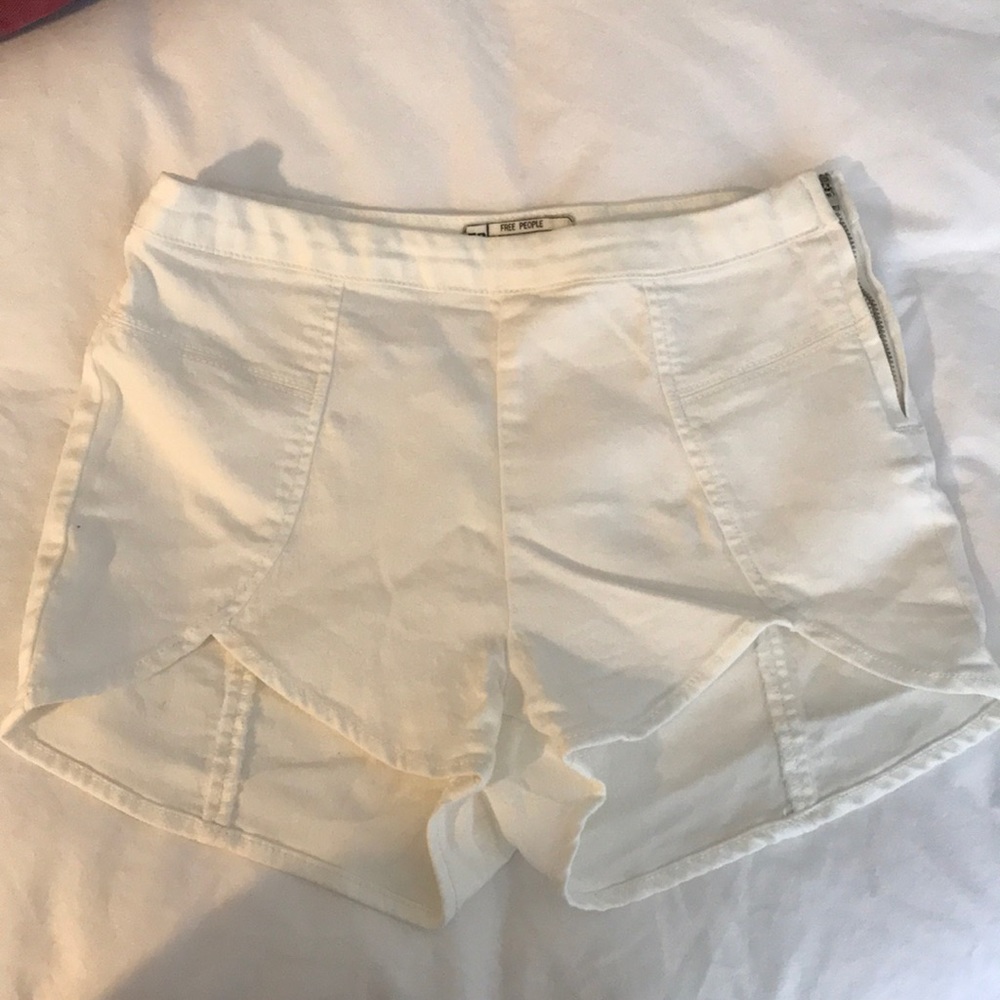 Free People High Waisted Scalloped Shorts White